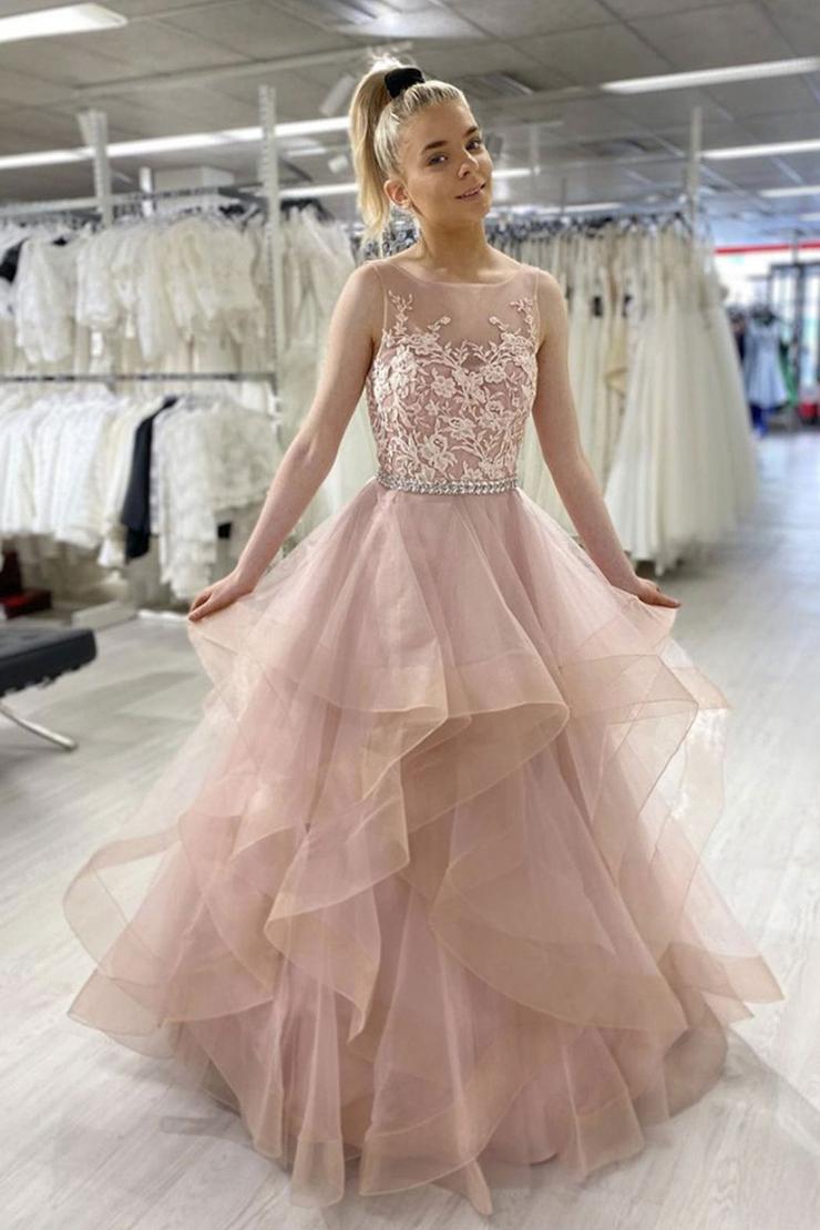 Pink Sleeveless A Line Tulle Lace Sweet 16 Dress Prom Dress