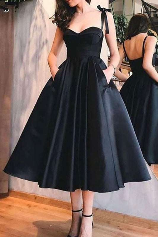 Simple Black Sleeveless A Line Satin Homecoming Dress