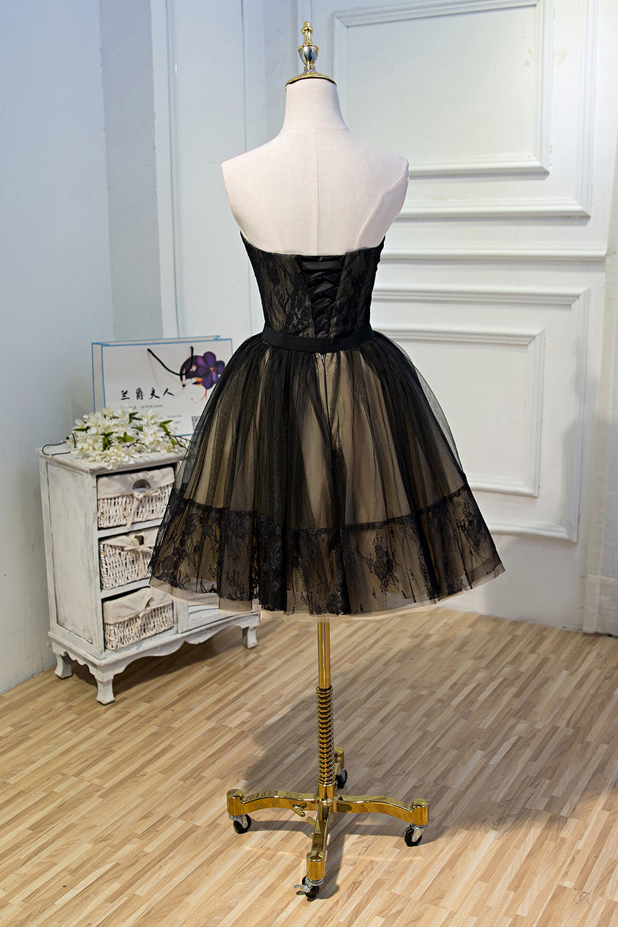 Black Lace Up Ball Gown Tulle Homecoming Dresses