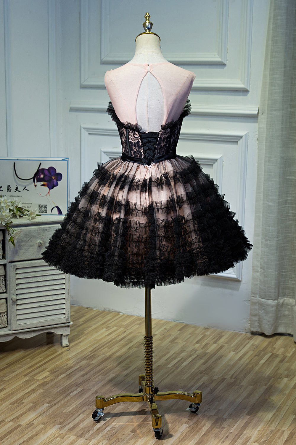 Black Lace Up Ball Gown Tulle Homecoming Dresses