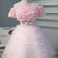 Pink A Line Tulle Homecoming Dress with Flower Appliques