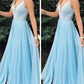 Light Blue Sleeveless Prom Dresses A Line Evening Dresses