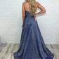 Sparkly Sleeveless Spaghetti Strap A Line Split Prom Dresses