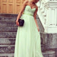 Sage Simple A-Line Chiffon Belt Floor Length Sweetheart Long Prom Dresses