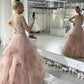 Pink Sleeveless A Line Tulle Lace Sweet 16 Dresses Prom Dresses