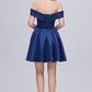 Cute Blue Off The Shoulder Lace Up Satin Homecoming Dresses