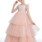 Ruffles Layered Pink Tulle Flower Girl Dresses With Bowknot