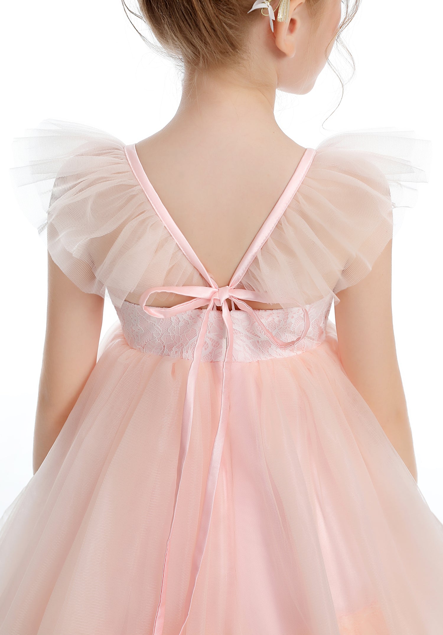 Pink High-low Tulle Flower Girl Dress with Bow