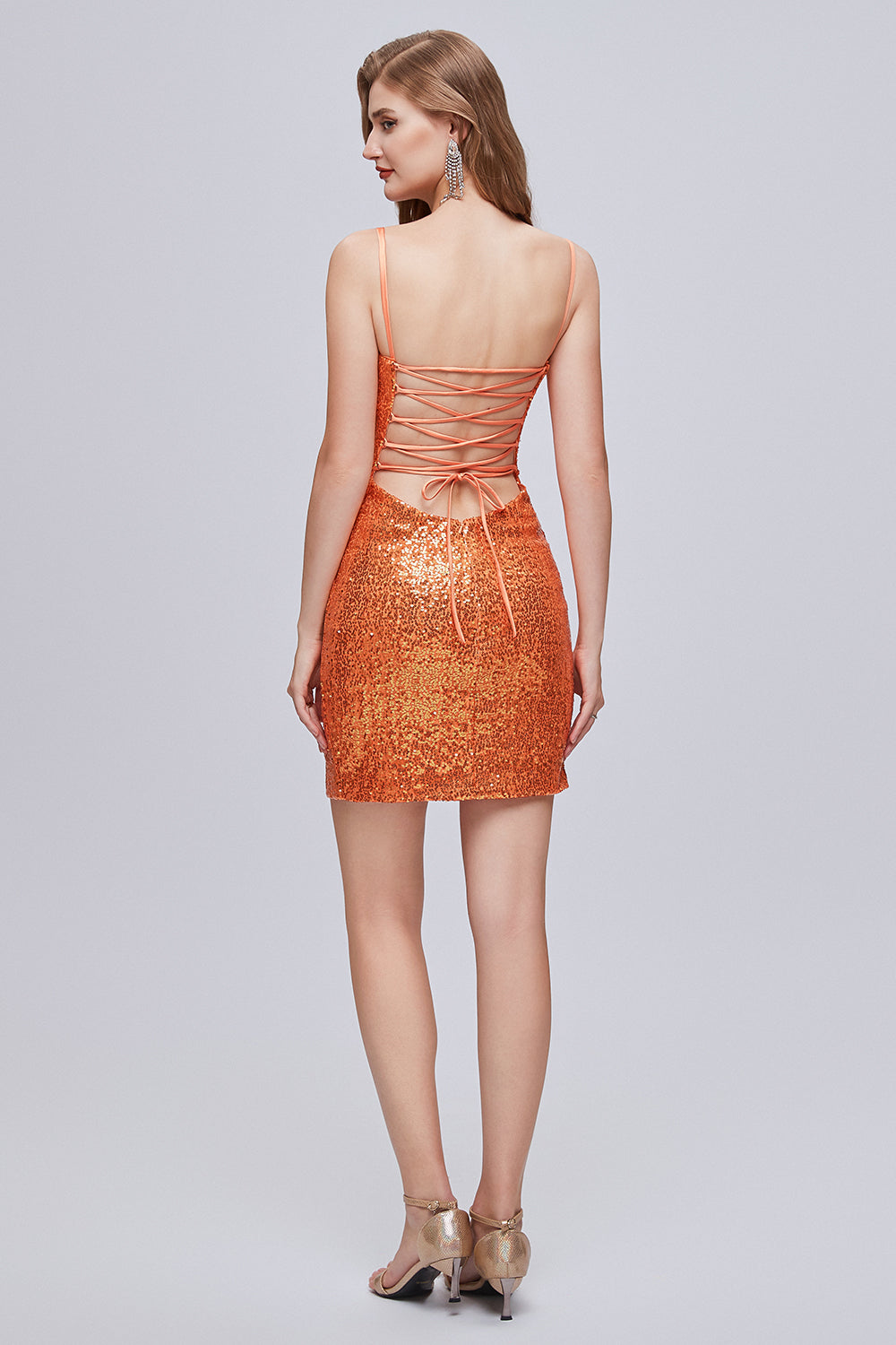 Sparkle Spaghetti Straps Sweetheart Split Sequins Homecoming Dresses