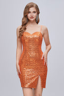 Sparkle Spaghetti Straps Sweetheart Split Sequins Homecoming Dresses main image 0