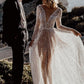 Sparkly V Neck Long Sleeves See Through Sequins Wedding Dresses