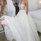 Chic Sleeveless A Line Tulle Lace Wedding Dresses Floor Length with Appliques
