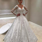 Elegant Long Sleeves Plus Size Ball Gown Lace Appliques Satin Wedding Dresses For Women