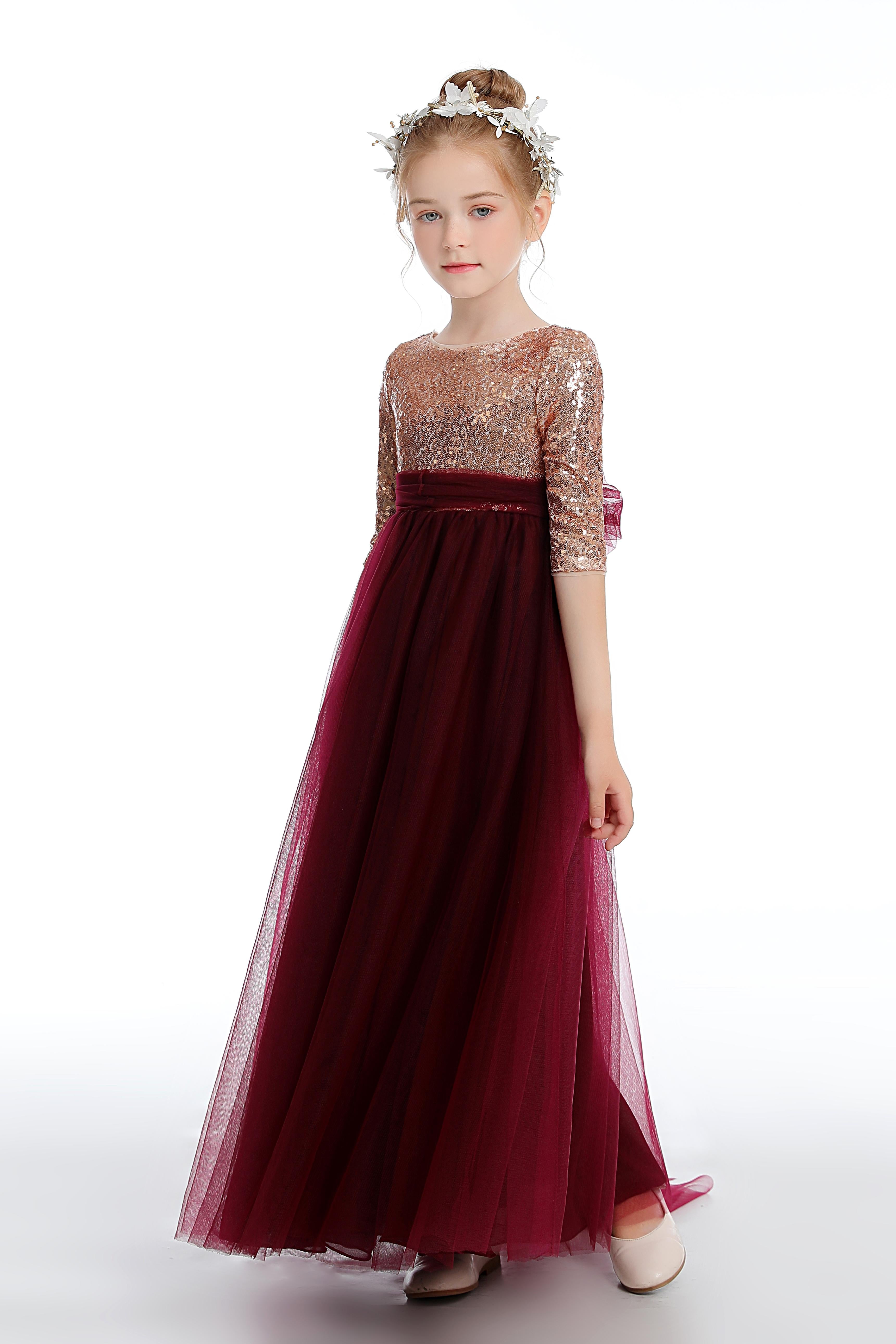Cute Burgundy A-Line Tulle Flower Girl Dresses With Sequins Cute Burgundy A-Line Tulle Flower Girl Dresses With Sequins