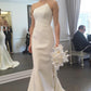 White Trumpet Sweep Train Strapless Sleeveless Mid Back Prom Dress,Wedding Dress