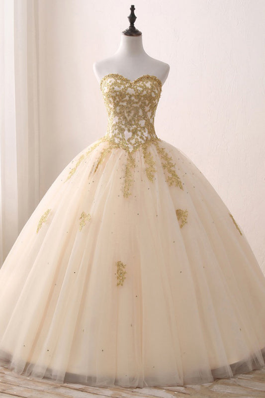 Ivory Ball Gown Sweetheart Strapless Sleeveless Appliques Beading Prom Dress,Evening Dress