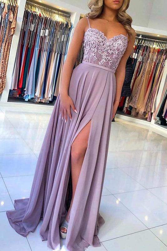 Elegant Sleeveless A Line Chiffon Lace Long Prom Dress