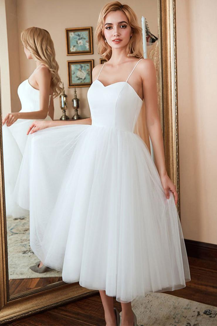 White Tulle Lace Up Short Prom Dress Bridesmaid Dress