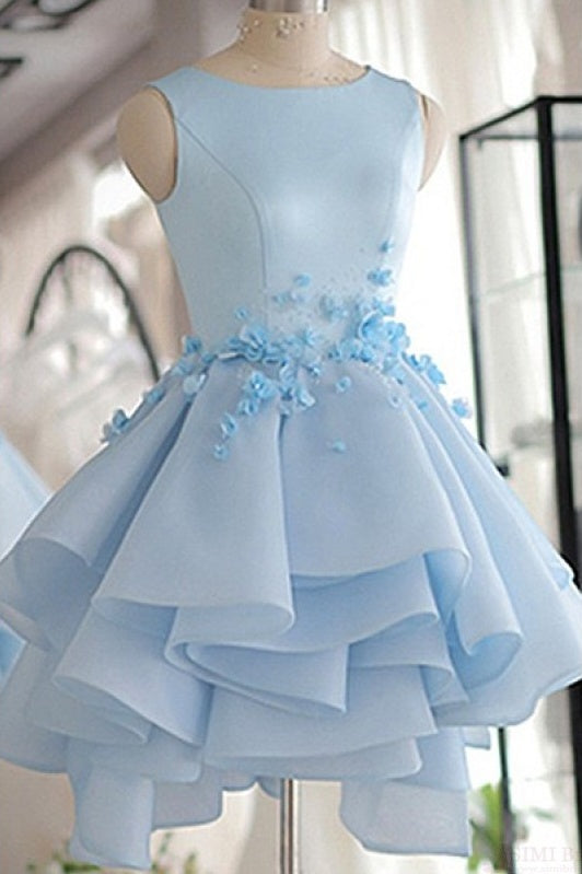 Ombreprom Homecoming Dress Round Neck Light Blue A-line