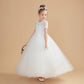 Short Sleeves Ivory Tulle Flower Girl Dresses With Lace Appliques