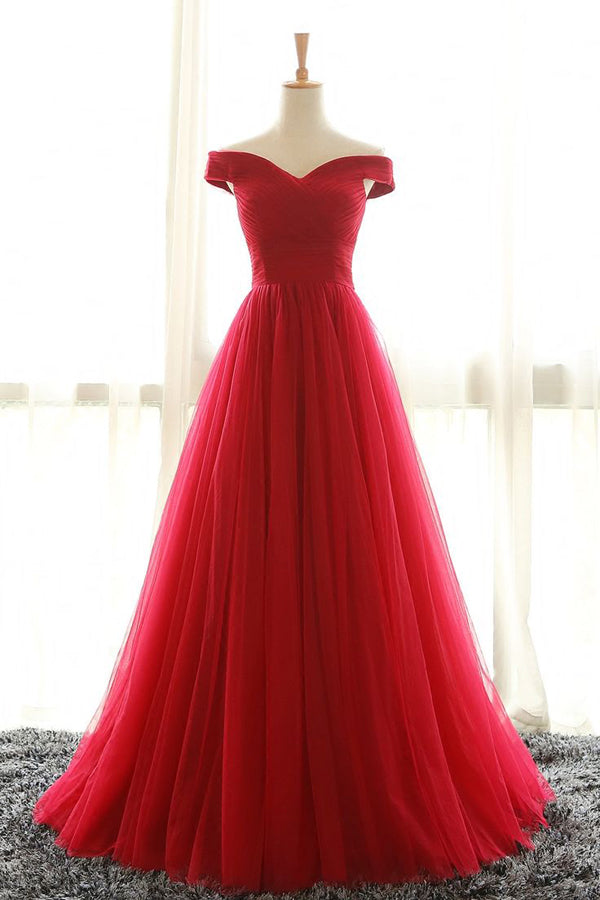 Red A Line/Princess Floor Length Off Shoulder Layers Tulle Evening/Prom Dress