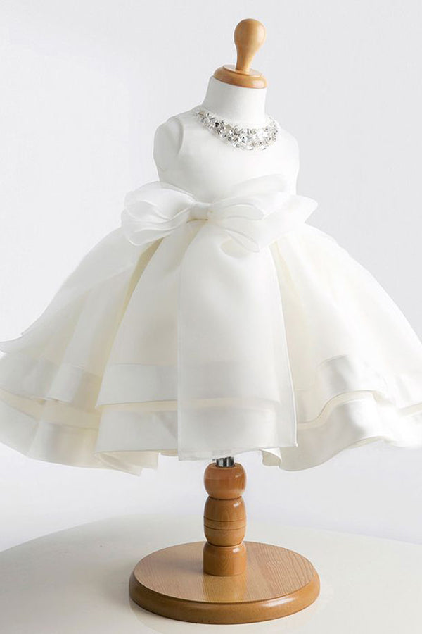 White A Line Floor Length Scoop Neck Sleeveless Crystal Flower Girl Dresses,Baby Dress