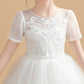 Short Sleeves Ivory Tulle Flower Girl Dresses With Lace Appliques