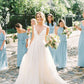 A Line Brush Train Deep V Neck Sleeveless Layers Wedding Dress,Beach Wedding Dress W218 - Ombreprom
