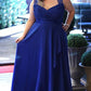 Blue A Line Brush Train Sweetheart Sleeveless Zipper Back Plus Size Prom Dresses S11 - Ombreprom