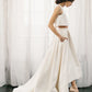 White Two Piece A Line Asymmetrical Sleeveless Satin Wedding Dress,Beach Wedding Dress