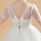 Short Sleeves Ivory Tulle Flower Girl Dresses With Lace Appliques