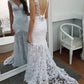 Mermaid Court Train V Neck Sleeveless Backless Lace Wedding Dresses