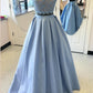 Blue Two Piece A Line Halter Sleeveless Open Back Appliques Evening/Prom Dress P77 - Ombreprom