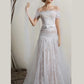 White A Line Brush Train Off Shoulder Short Sleeves Lace Wedding Dress,Beach Wedding Dress