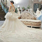 Ivory Ball Gown Chapel Train Capped Sleeve Appliques Beading Wedding Dresses