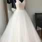 White A Line Floor Length V Neck Sleeveless Layers Wedding Dress,Perfect Wedding Gowns