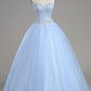 Light Blue Ball Gown Floor Length Sweetheart Strapless Sleevless Beading Prom Dress,Party Dress
