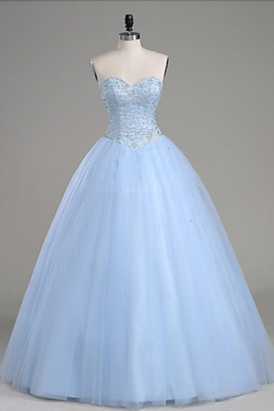 Light Blue Ball Gown Floor Length Sweetheart Strapless Sleevless Beading Prom Dress,Party Dress