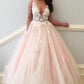 Pink A Line Floor Length Deep V Neck Sleeveless Appliques Wedding Dress,Perfect Wedding Dress