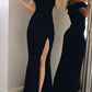 Black Sheath Floor Length Off Shoulder Mid Back Side Slit Prom Dress,Party Dress P178 - Ombreprom