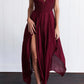 Burgundy  Asymmetrical A Line Deep V Neck Sleeveless Backless Side Slit Evening/Prom Dress P76 - Ombreprom
