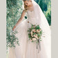 White A Line Brush Train Long Sleeves Appliques Chiffon Wedding Dress,Beach Wedding Dress