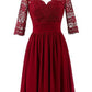 Burgundy A Line Knee Length V Neck 1/2 Sleeve Hollow Cheap Bridesmaid Dress B283 - Ombreprom