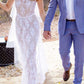 White Sheath Sweep Train Sleeveless Lace Wedding Gown,Cheap Wedding Dress 
