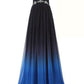 Ombre A Line Brush Train Sheer Neck Sleeveless Open Back Beading Prom Dress,Formal Dress