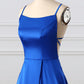 Royal Blue A Line Brush Train Sleeveless Backless Side Slit Prom Dresses