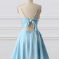 Blue A-Line Spaghetti Straps Short Satin Homecoming Dresses