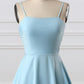 Blue A-Line Spaghetti Straps Short Satin Homecoming Dresses