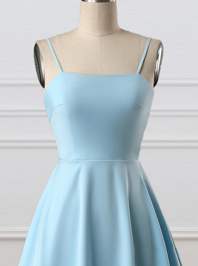 A-Line Spaghetti Straps High Low Blush Satin Homecoming Dress