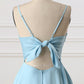 Blue A-Line Spaghetti Straps Short Satin Homecoming Dresses